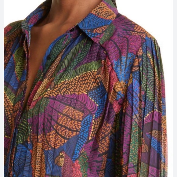 FARM Rio Tops - Dotted Macaws Pleated Button-Up Shirt Farm Rio XL